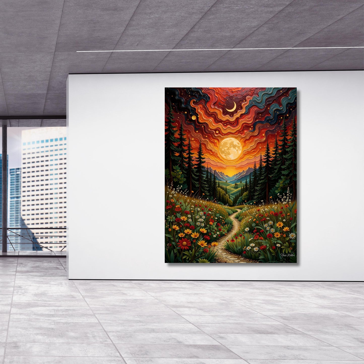 Flower Garden Moon Canvas Wall Art Klimt Inspired Floral Landscape Romantic Gold Style Print Boho Nature Decor for Home decor Klimt Wall Art