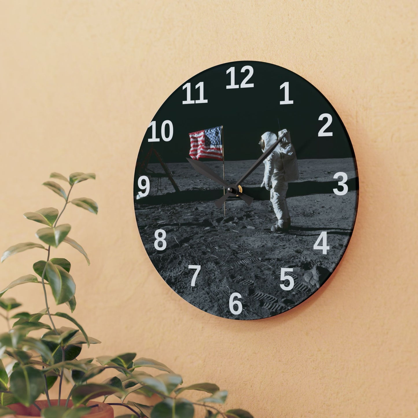 Moon Landing Astronaut acrylic wall clock | Lunar NASA space decor