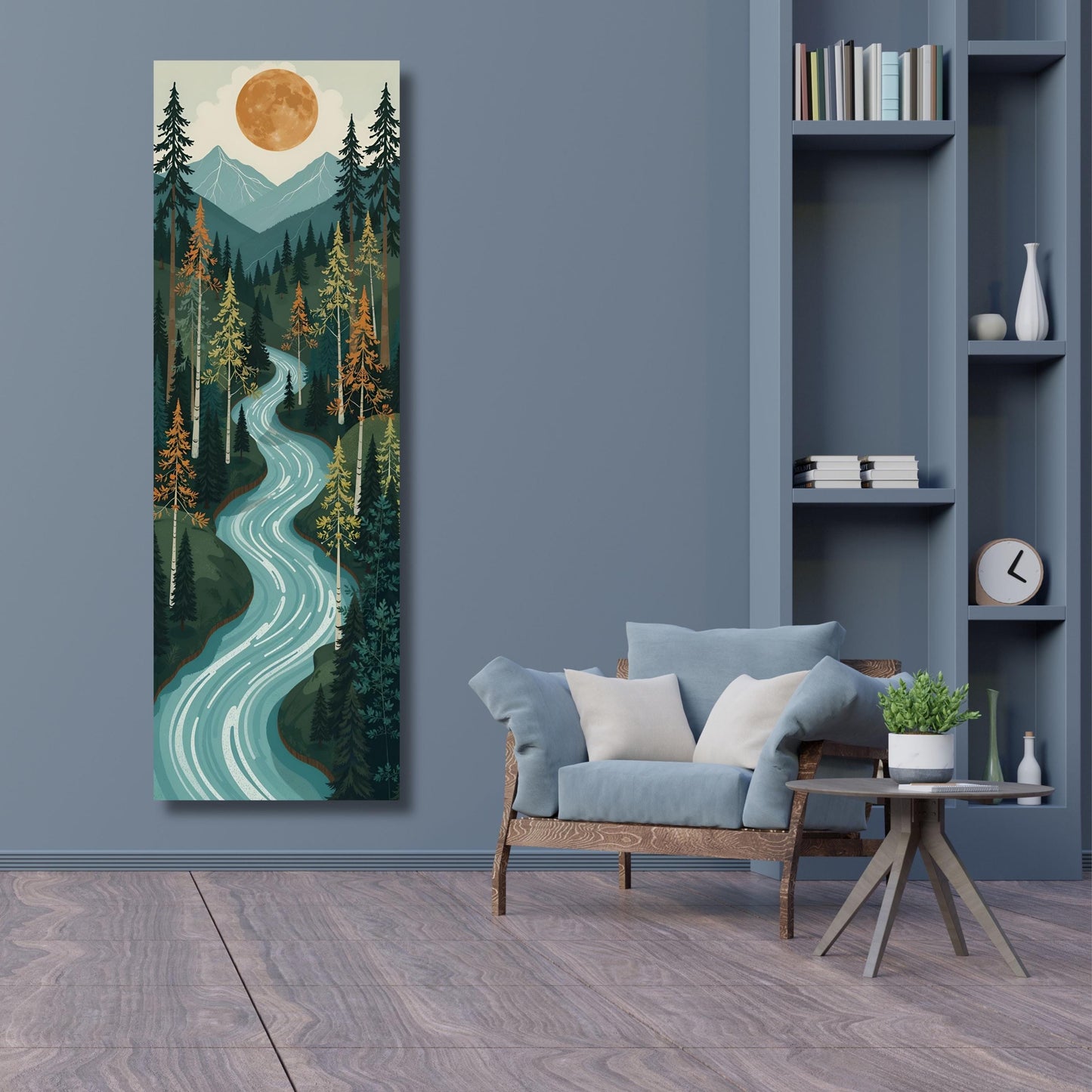 Long Narrow Canvas Wall Art Vertical Nature Print Tall Modern Tree or Mountain Wall Decor for Hallway, Entryway or Small Space Styling Print