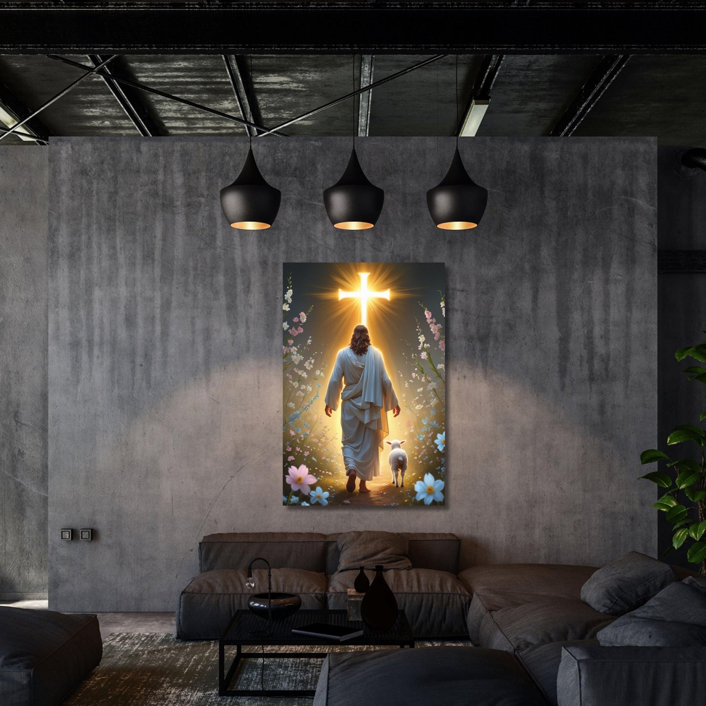 Jesus Shepherd Walking Modern religious wall art Gift Trendy  Living Room Home Decor Christian Print Christ Portrait Canvas Lamb Jesus Art