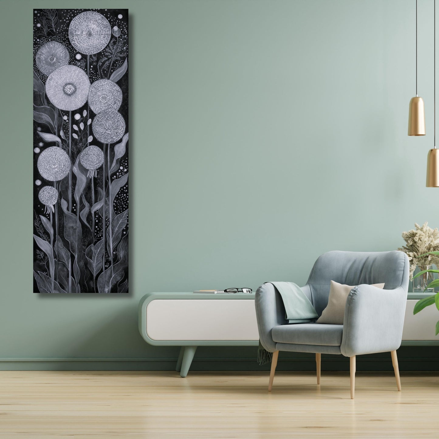 Long Narrow Canvas Wall Art Vertical Nature Print Tall Modern sun Tree or Mountain Wall Decor for Hallway,Entryway Small Space Styling Print
