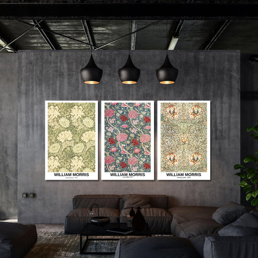 Set of 3 William Morris Canvas Prints, Botanical Triptych Wall Art, Vintage Floral Pattern Poster Set, Arts and Crafts Movement Decor