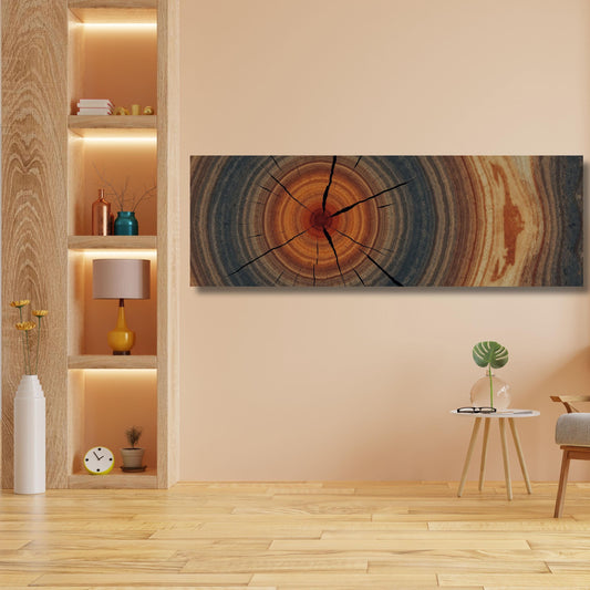 Panoramic Tree Rings Canvas Wall Art Elegant Natural Wall Art Great Design Solution for Echo Tree Ring Print of stump, Tree ring Canvas art
