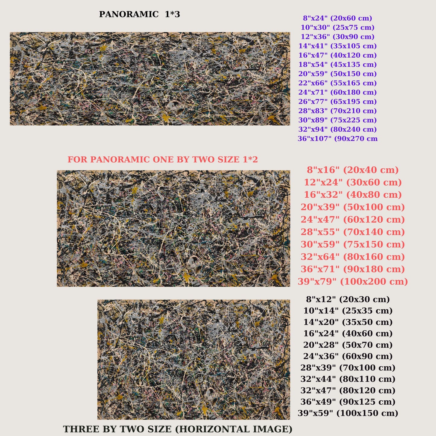 Panoramic Pollock Style Canvas Art Print: Large Wall Decor