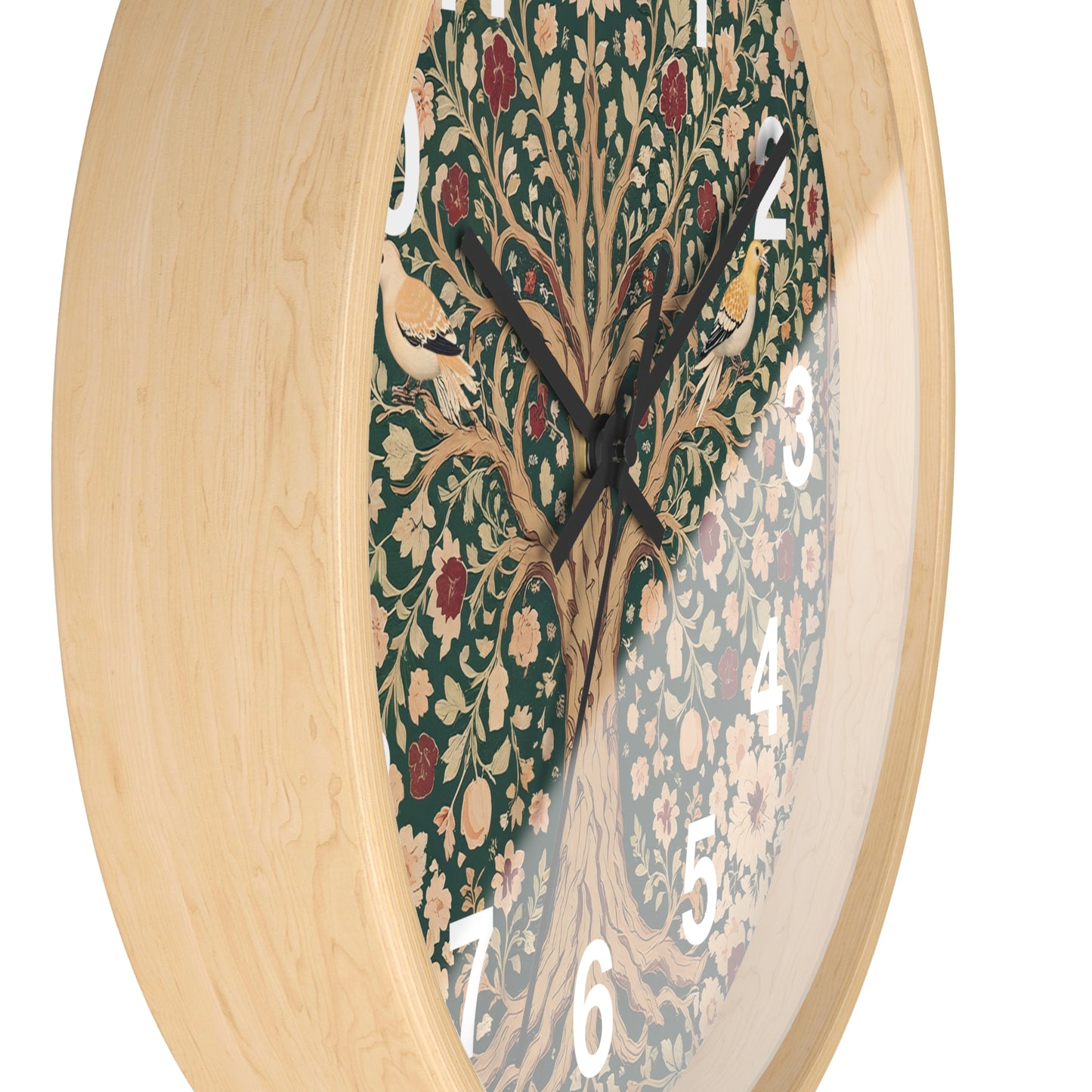 Floral Tree of Life Wall Clock | Vintage Botanical Design, Green & Red