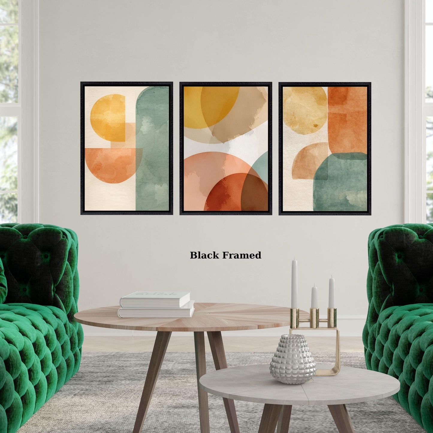 Set of 3 Mid Century Abstract Wall Art,Minimal Geometric Canvas Print,Neutral Boho Shapes,Large Color Block Arch Decor,Modern Wall Hangings
