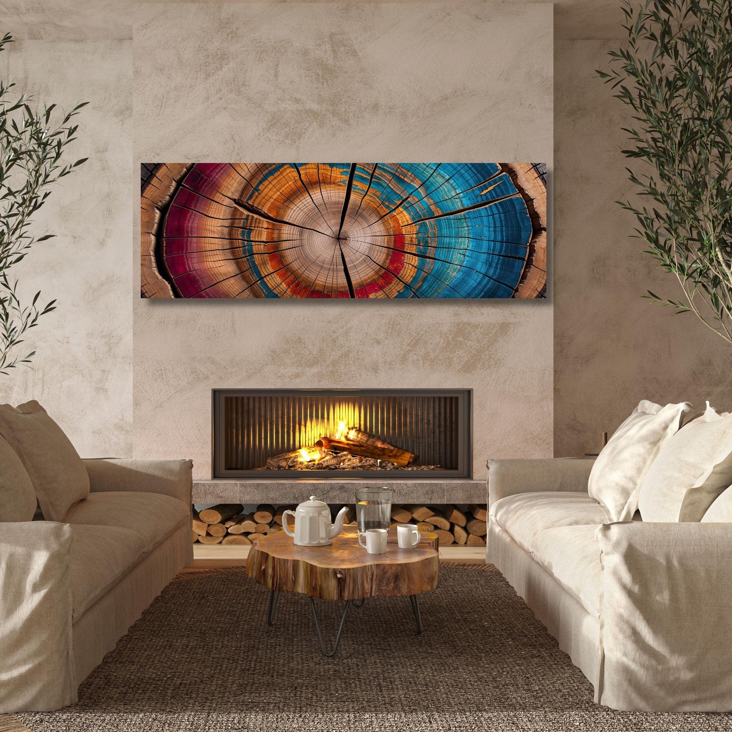 Panoramic Tree Rings Canvas Wall Art Elegant Natural Wall Art Great Design Solution for Echo Tree Ring Print of stump, Tree ring Canvas art