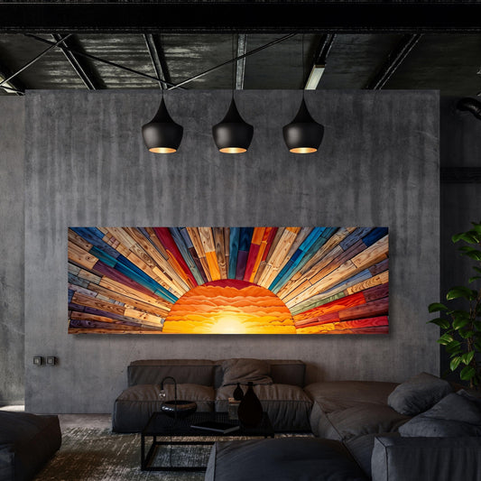 Sunrise Wood Look Wall Art Above Bed Decor Print Canvas Wood Long Sunlight Bedroom Wall Hanging Sunrise Sun Canvas Wall Office Print gift