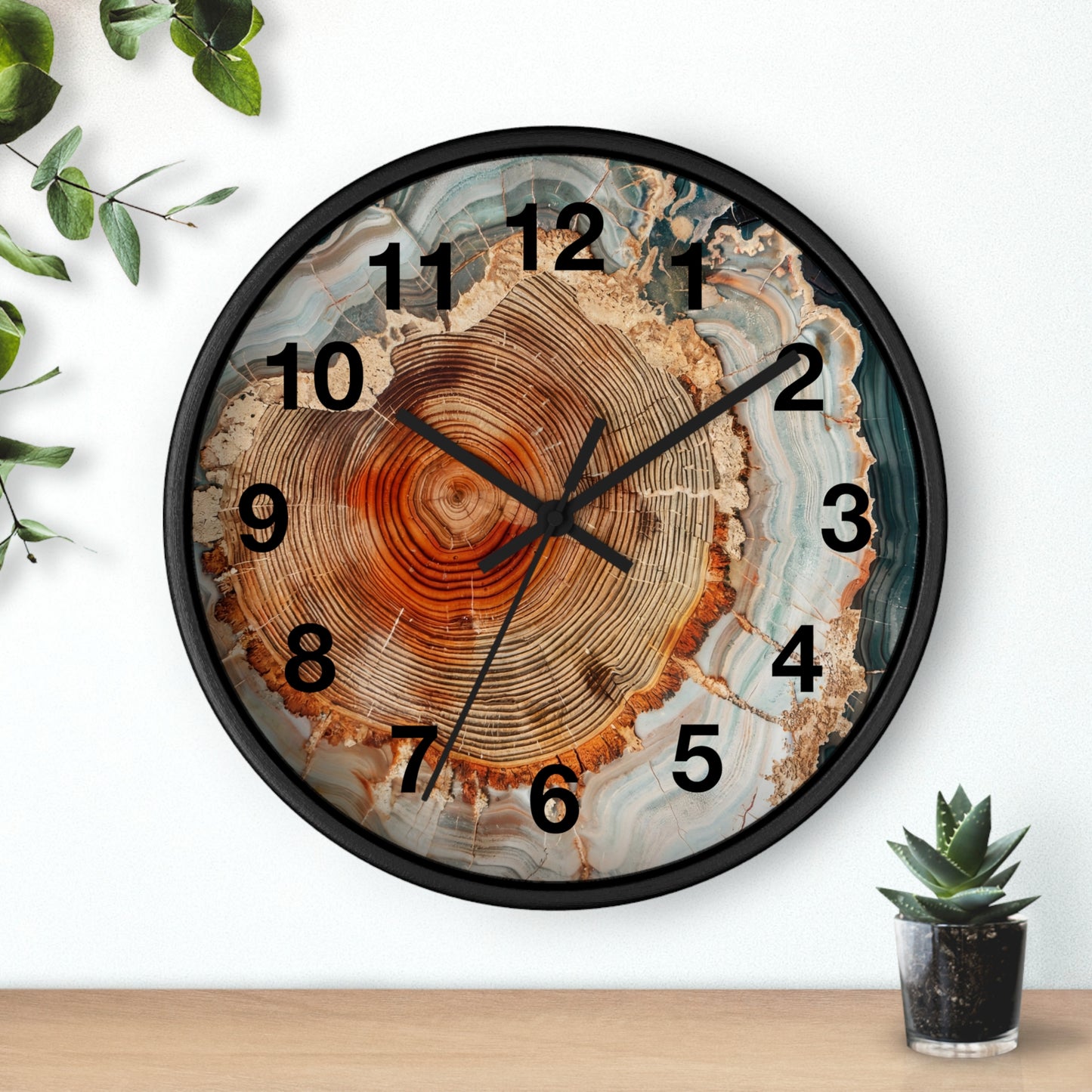 Agate Slice Tree Ring Wall Clock | Wood Grain Geode Home Decor