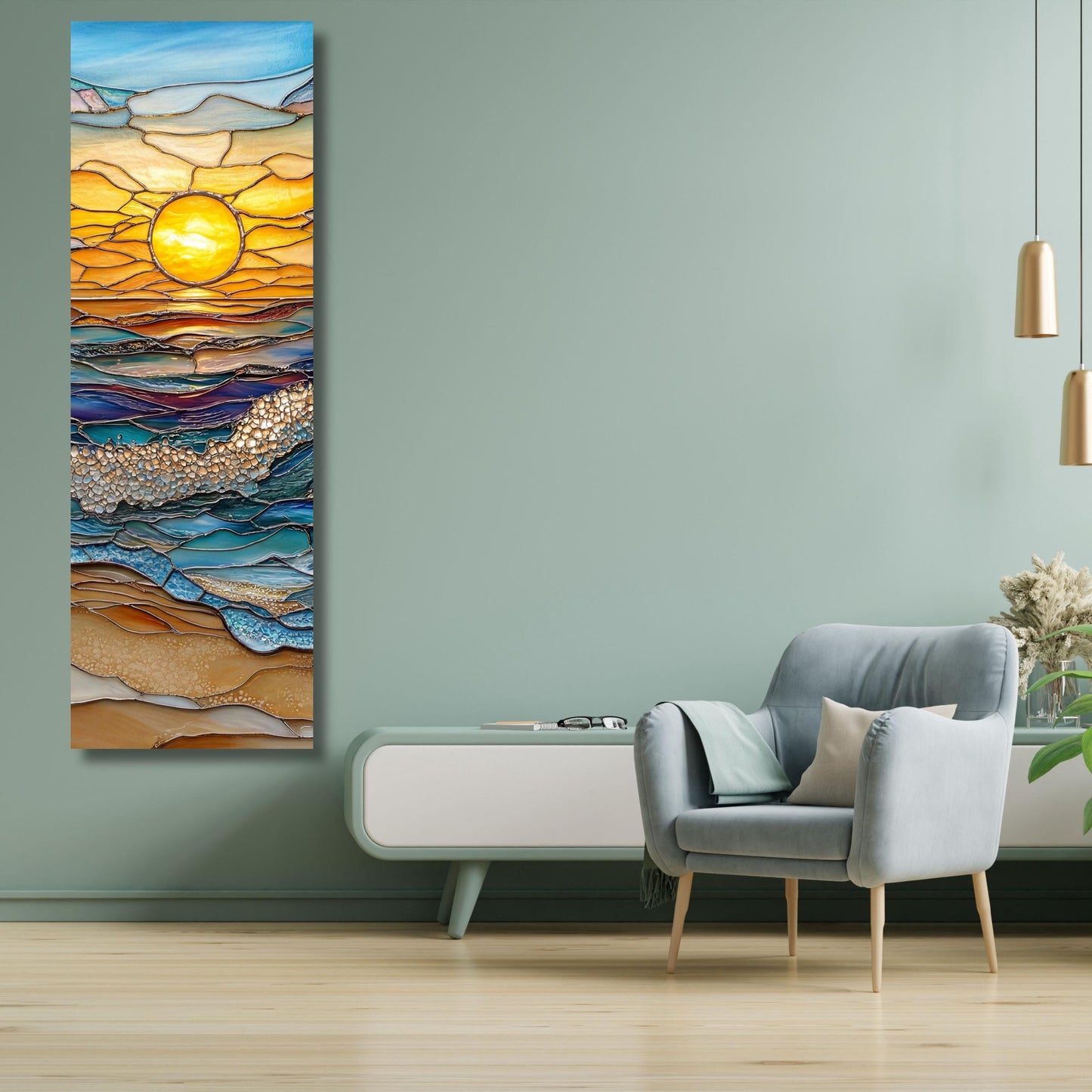 Vertical Leaf Canvas Print, Tall Hallway Wall Art, Modern Nature Decor