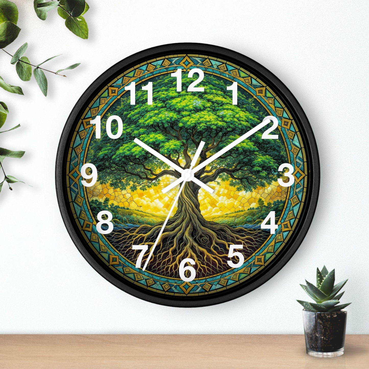 Stained Glass Tree of Life Wall Clock | Colorful Sunset Decor