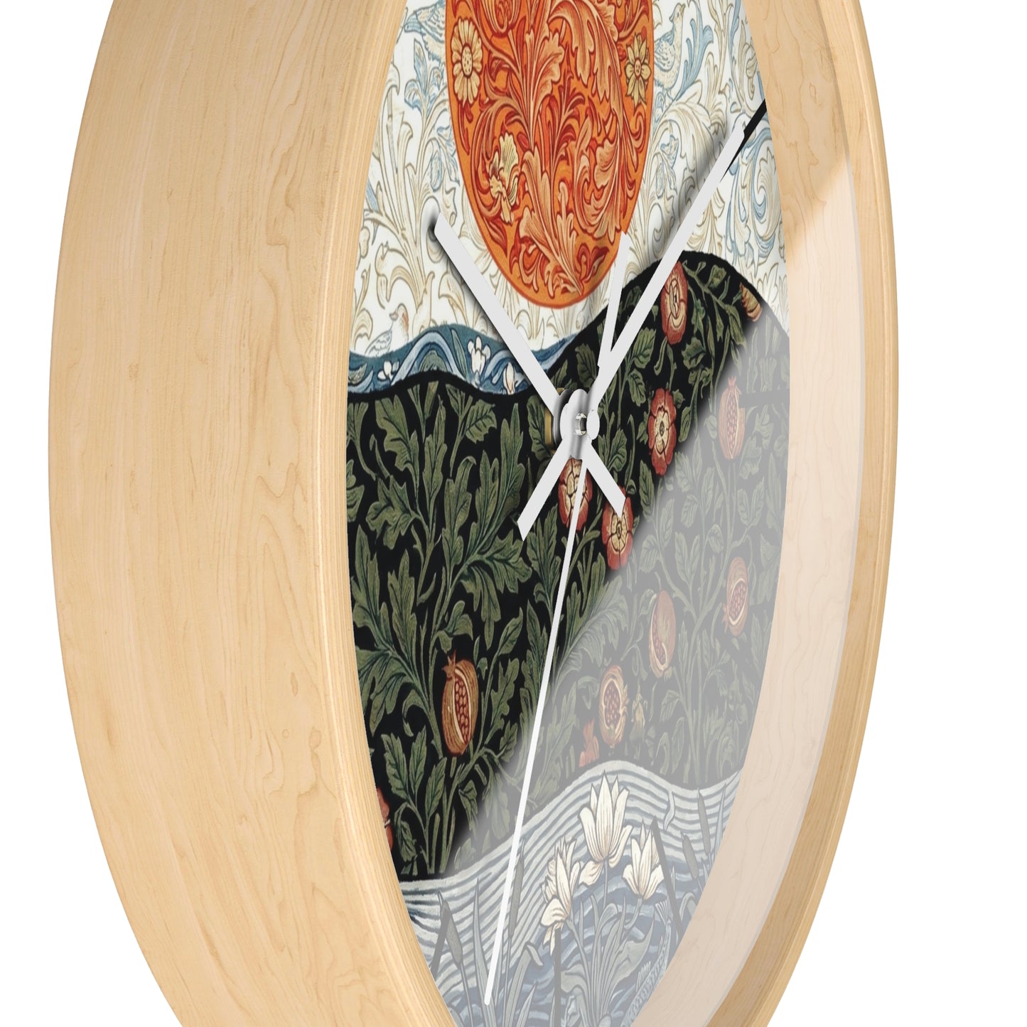 William Morris Style Floral Sun Wall Clock | Botanical Art Clock