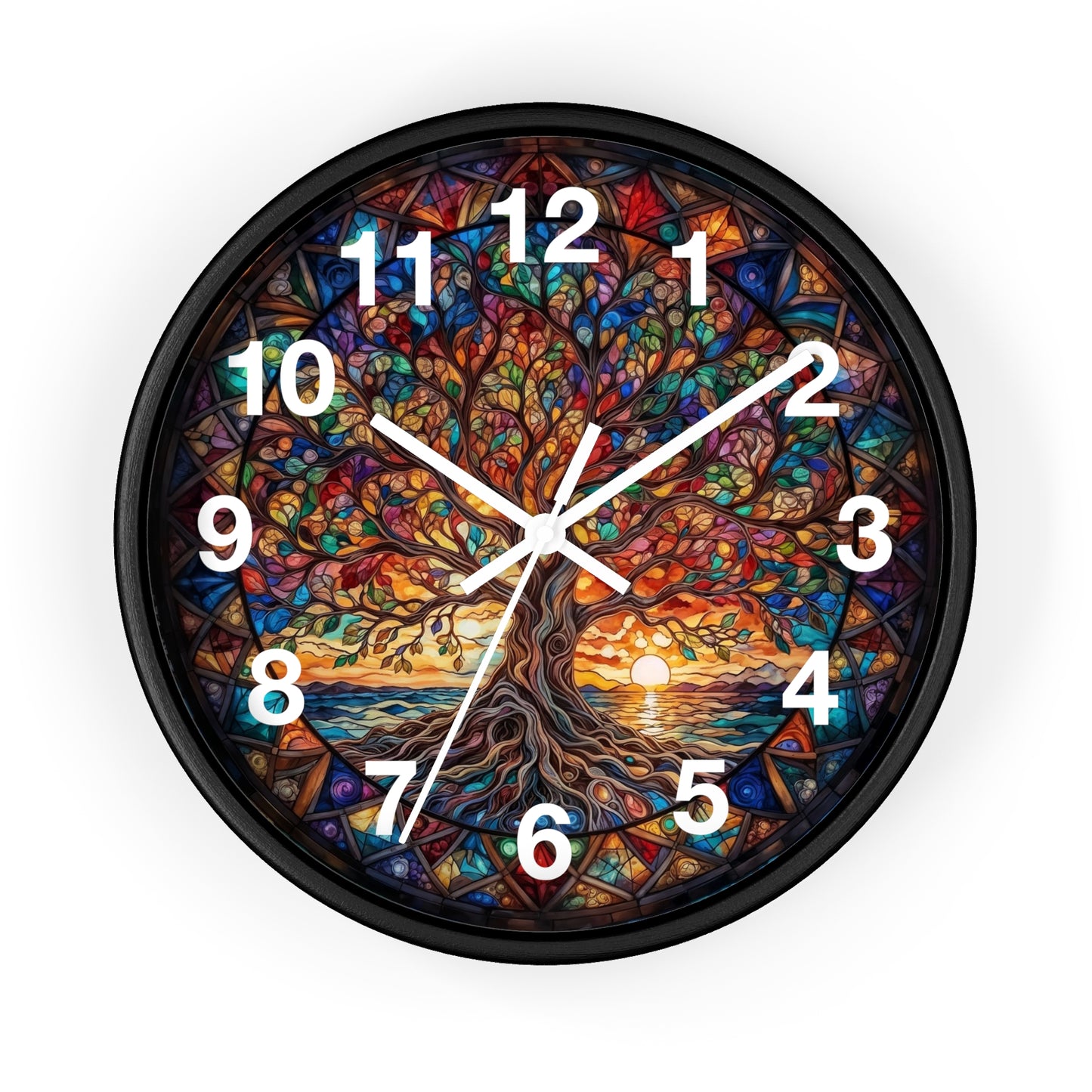 Stained Glass Tree of Life Wall Clock | Colorful Sunset Decor