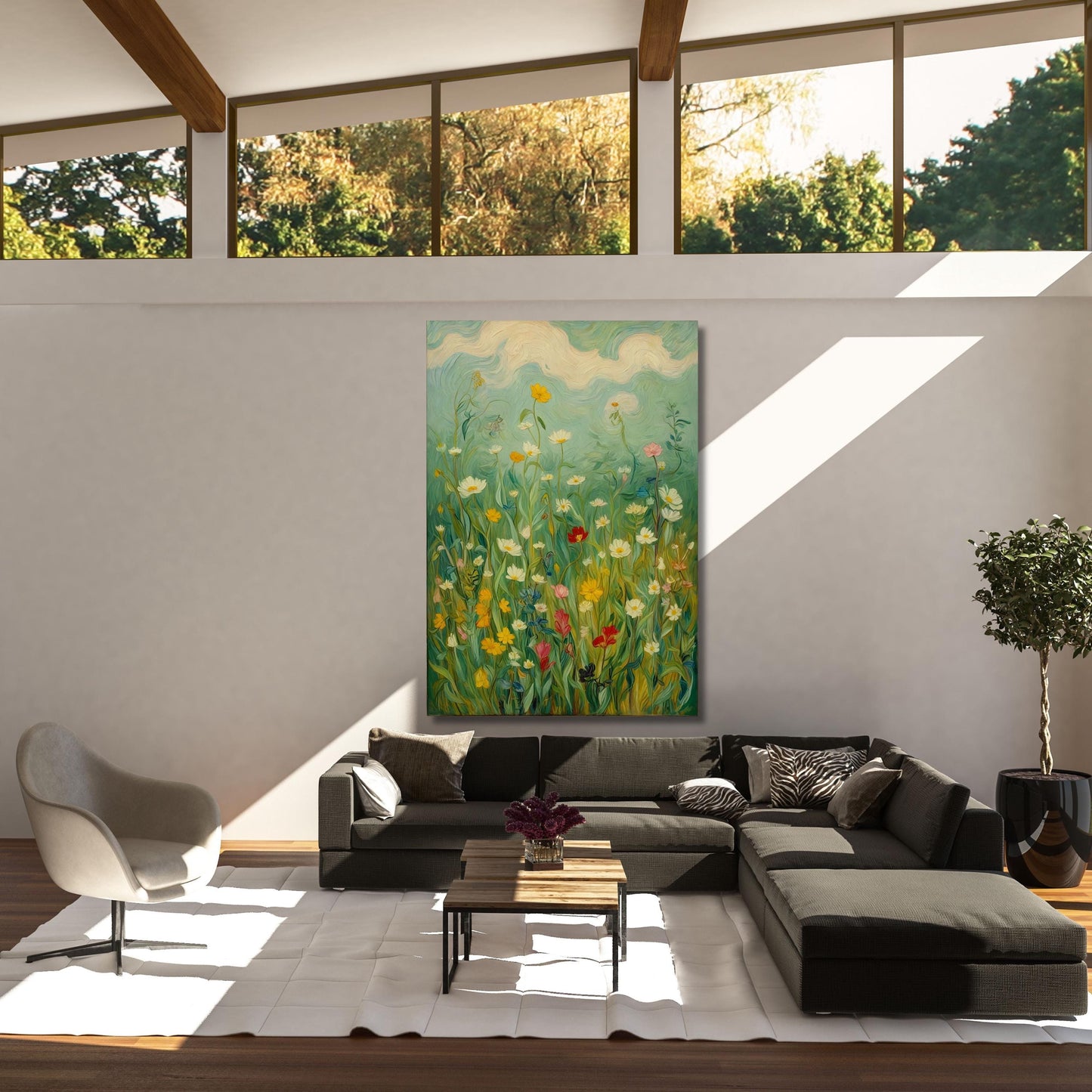 Gustav Klimt Style Wildflower Field Canvas Print: Vintage Botanical Landscape