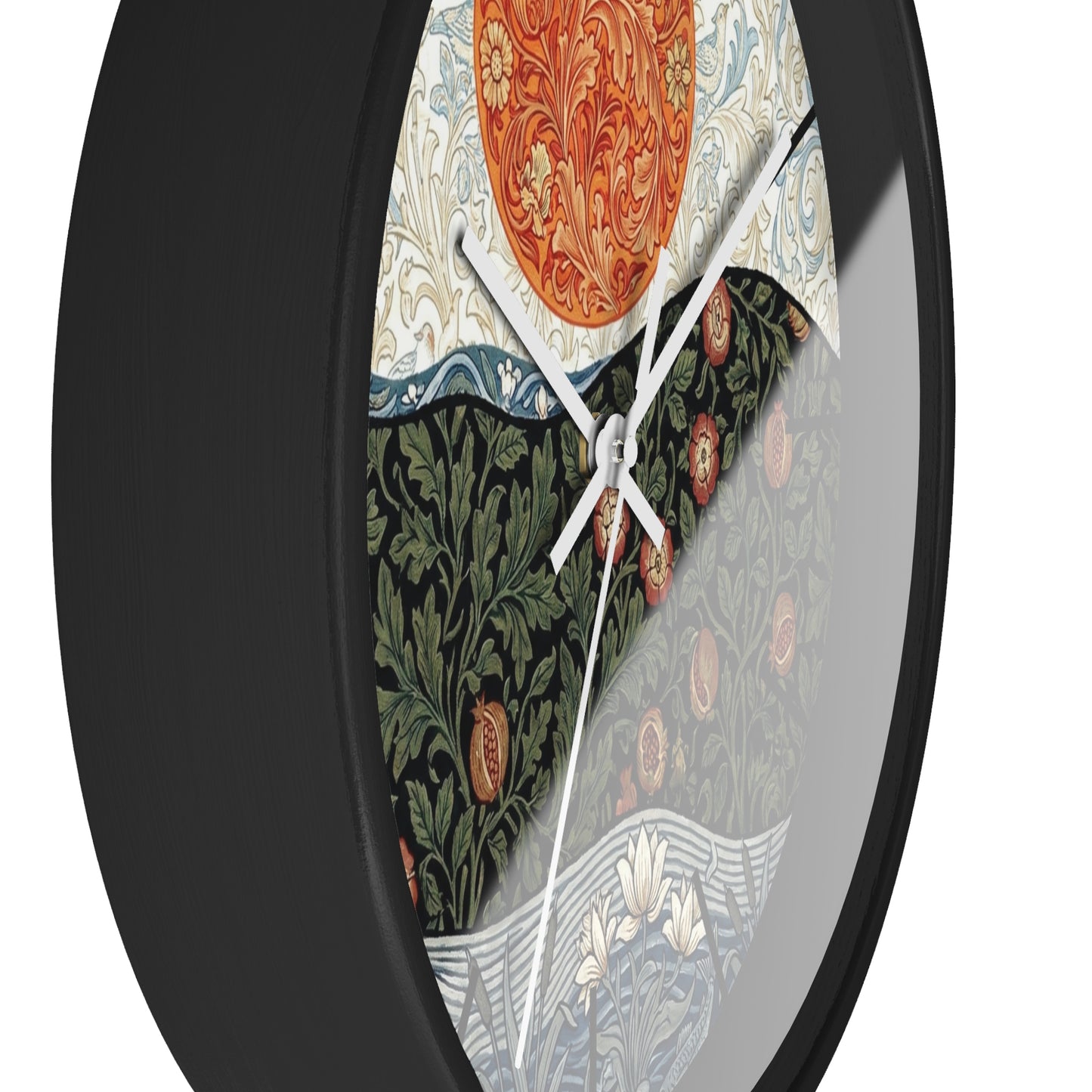 William Morris Style Floral Sun Wall Clock | Botanical Art Clock