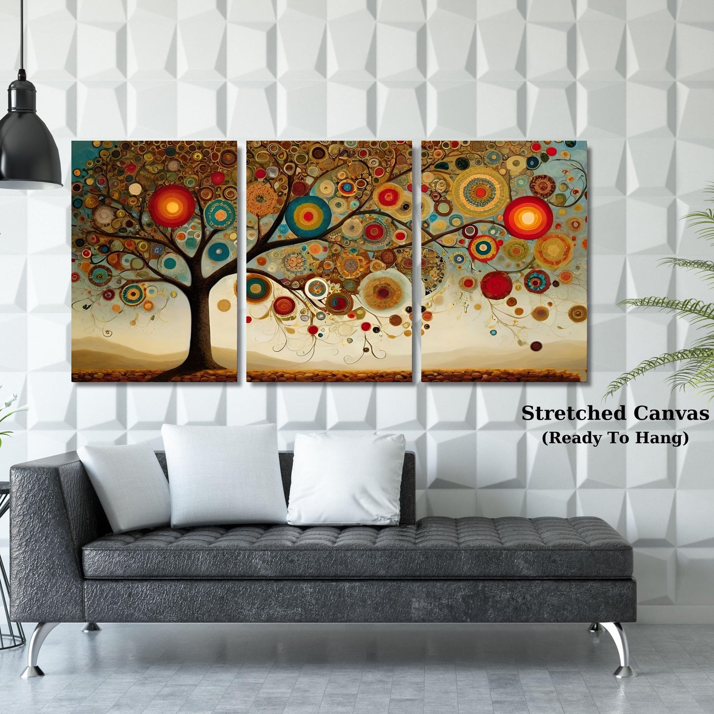 Set of 3 Tree Of Life Canvas Wall Art Klimt style Tree Of Life Boho Living room Wall Decor Maximalist, Nature Lover Stained Glass Effect