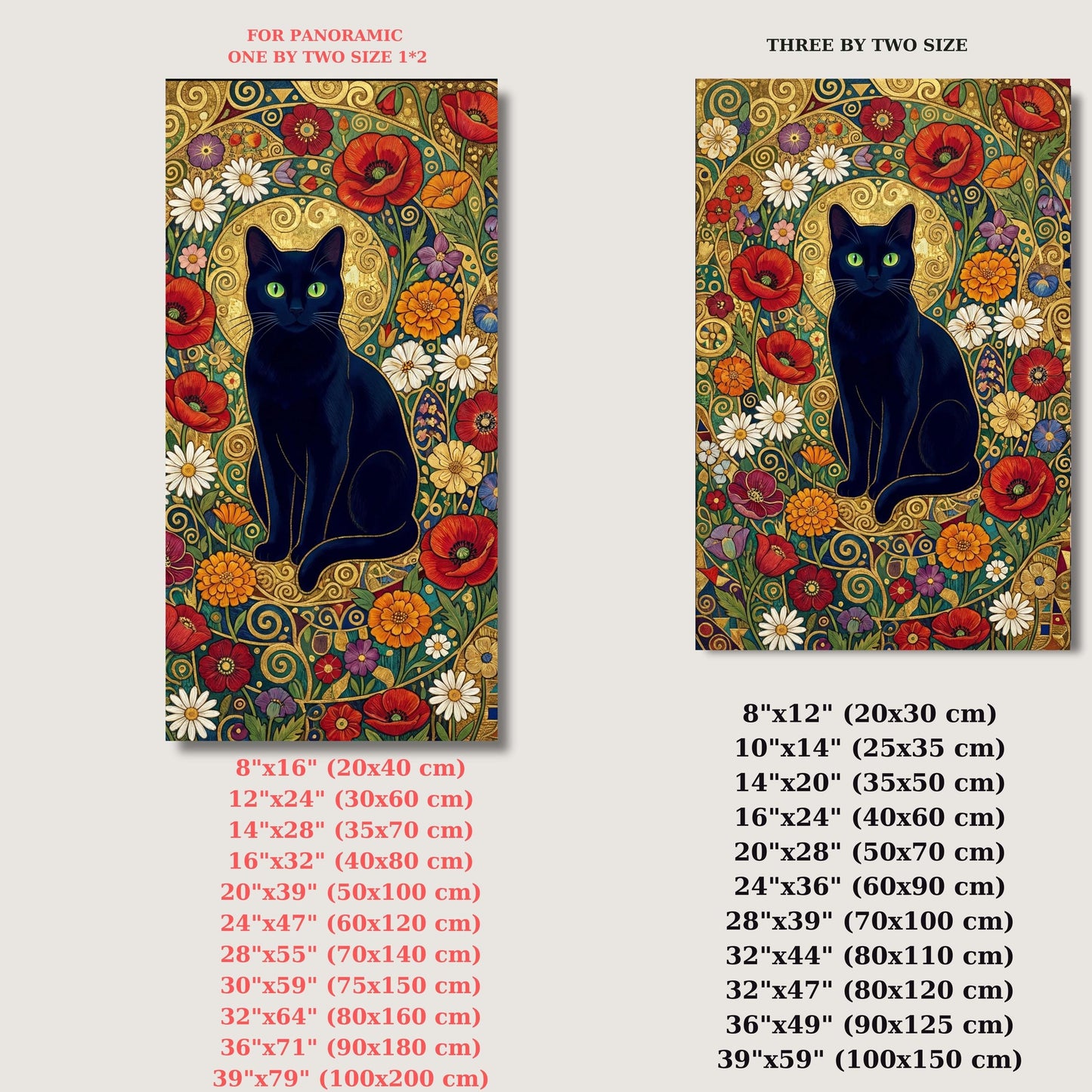 Klimt Style Cat Canvas Wall Art – Golden Art Nouveau Animal Decor Print