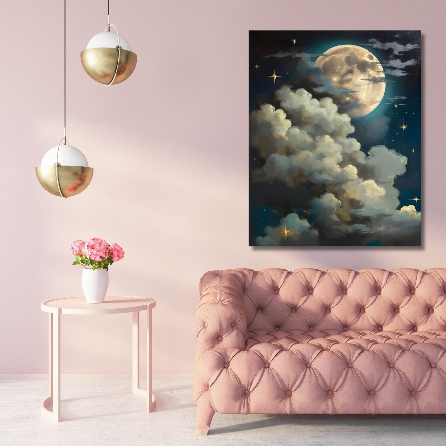 Blue Abstract Cloud Canvas Art: Panoramic Night Sky Print