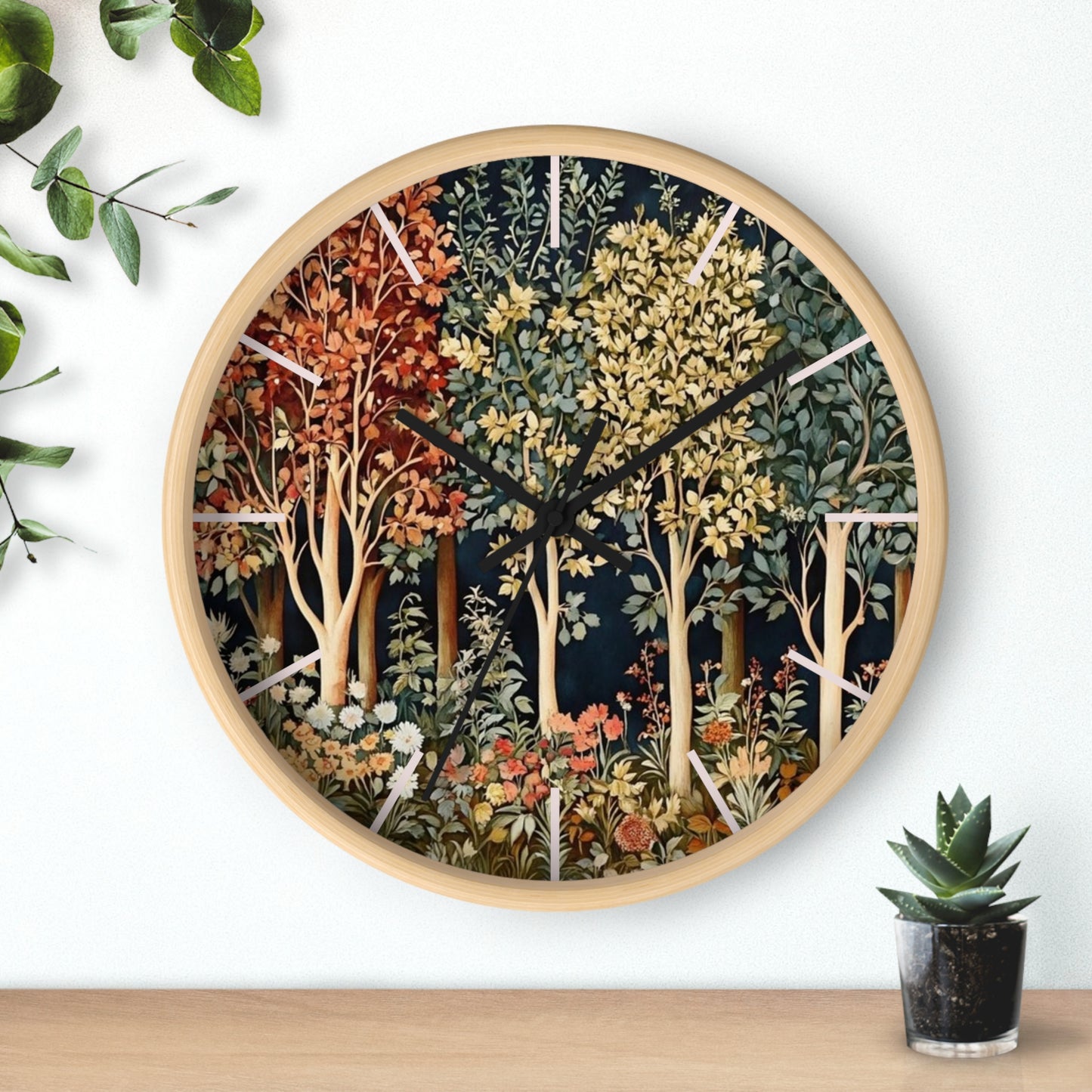 Autumn Woodland Trees Wall Clock | Forest Floral Timepiece