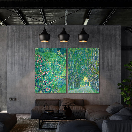 Set of 2 Gustav Klimt Landscape Wildflower Canvas Wall Art Klimt Large Wall Art,Vintage Art,Green Art, Gift,Wall Decor Poppy Fields Print,