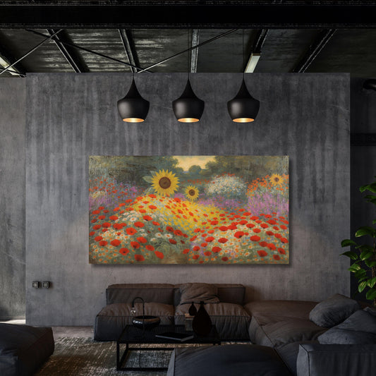 Klimt Style Flower Garden Canvas Wall Art – Colorful Botanical Print – Nature Inspired Bedroom or Living Room Wall Decor Ready to Hang art