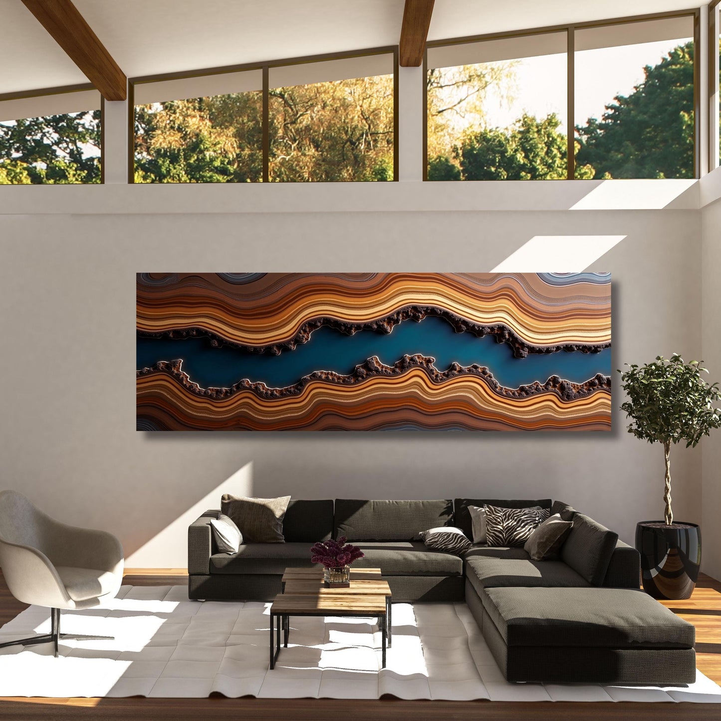 Panoramic Tree Rings Canvas Wall Art Elegant Natural Wall Art Great Design Solution for Echo Tree Ring Print of stump, Tree ring Canvas art