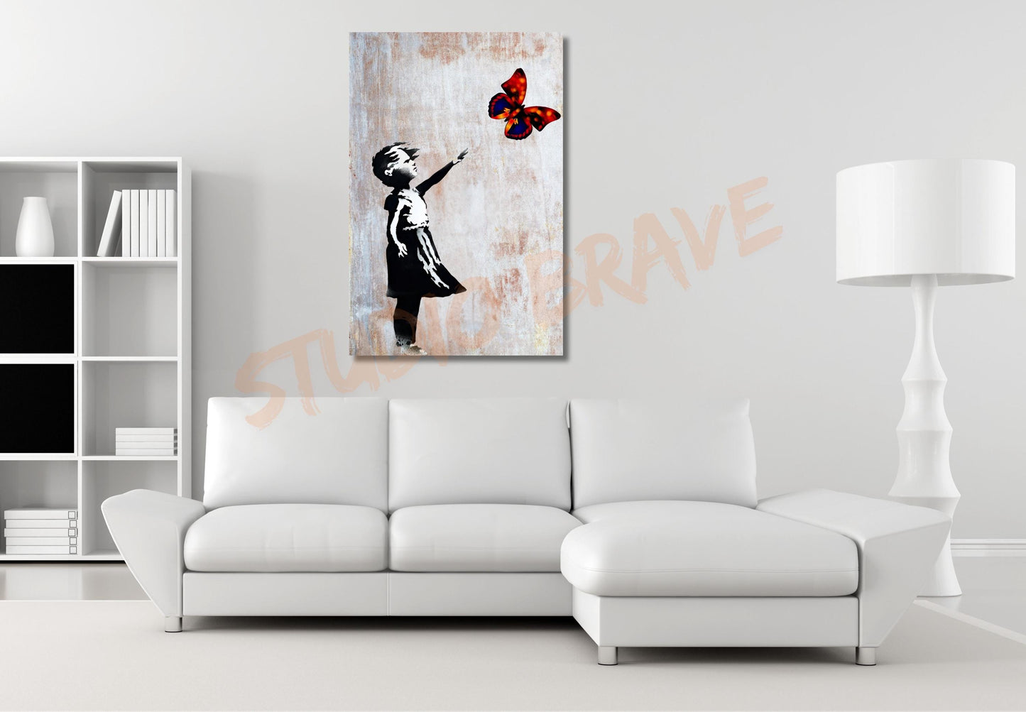Colorful Butterfly Girl Canvas Wall Art, Banksy Street Art, Trendy Wall Decor, Christmas Gift Banksy Wall Art, Graffiti Wall Art Gift Canvas