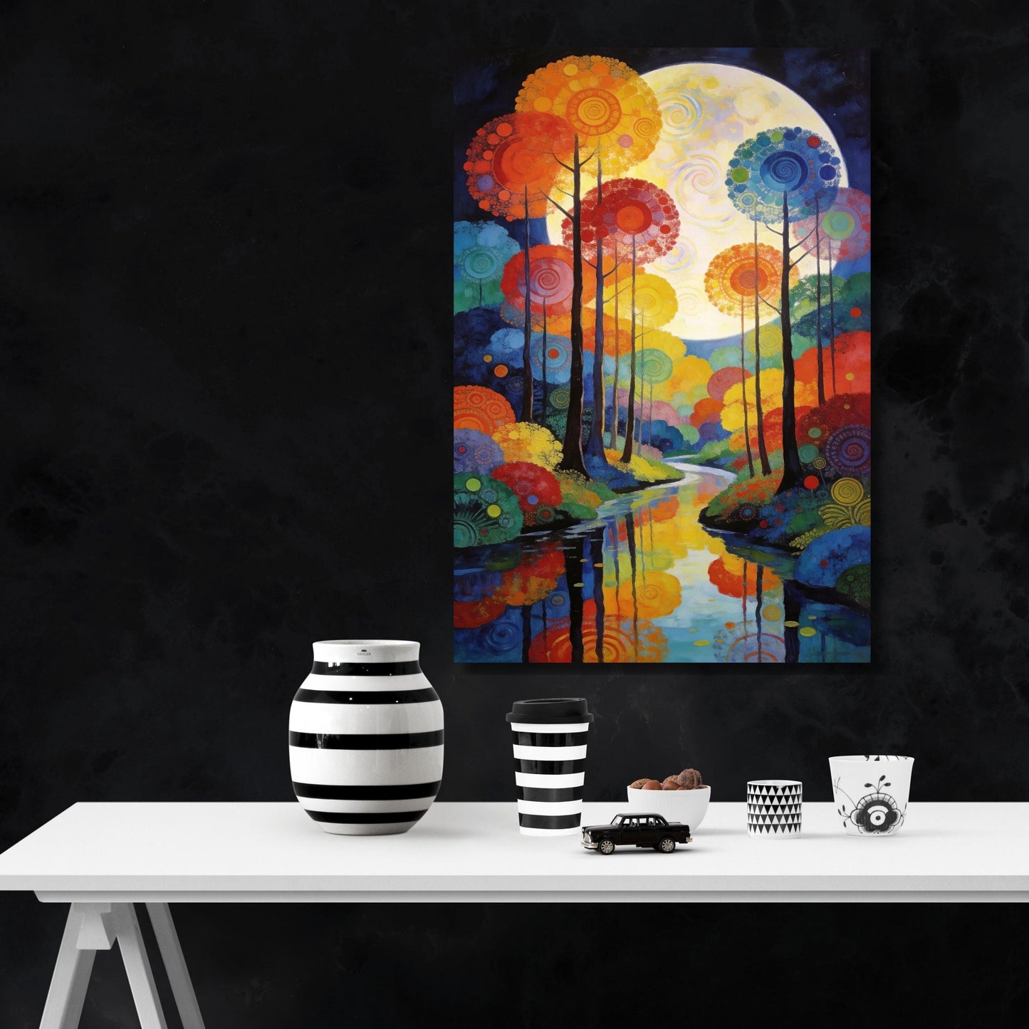 Moonlit Forest Canvas Art, Vintage Pine Tree Painting