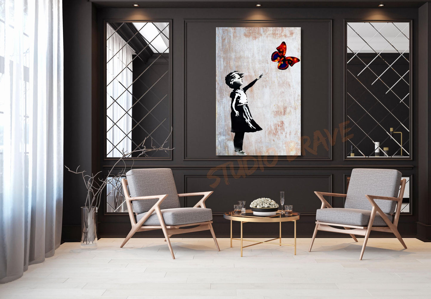 Colorful Butterfly Girl Canvas Wall Art, Banksy Street Art, Trendy Wall Decor, Christmas Gift Banksy Wall Art, Graffiti Wall Art Gift Canvas