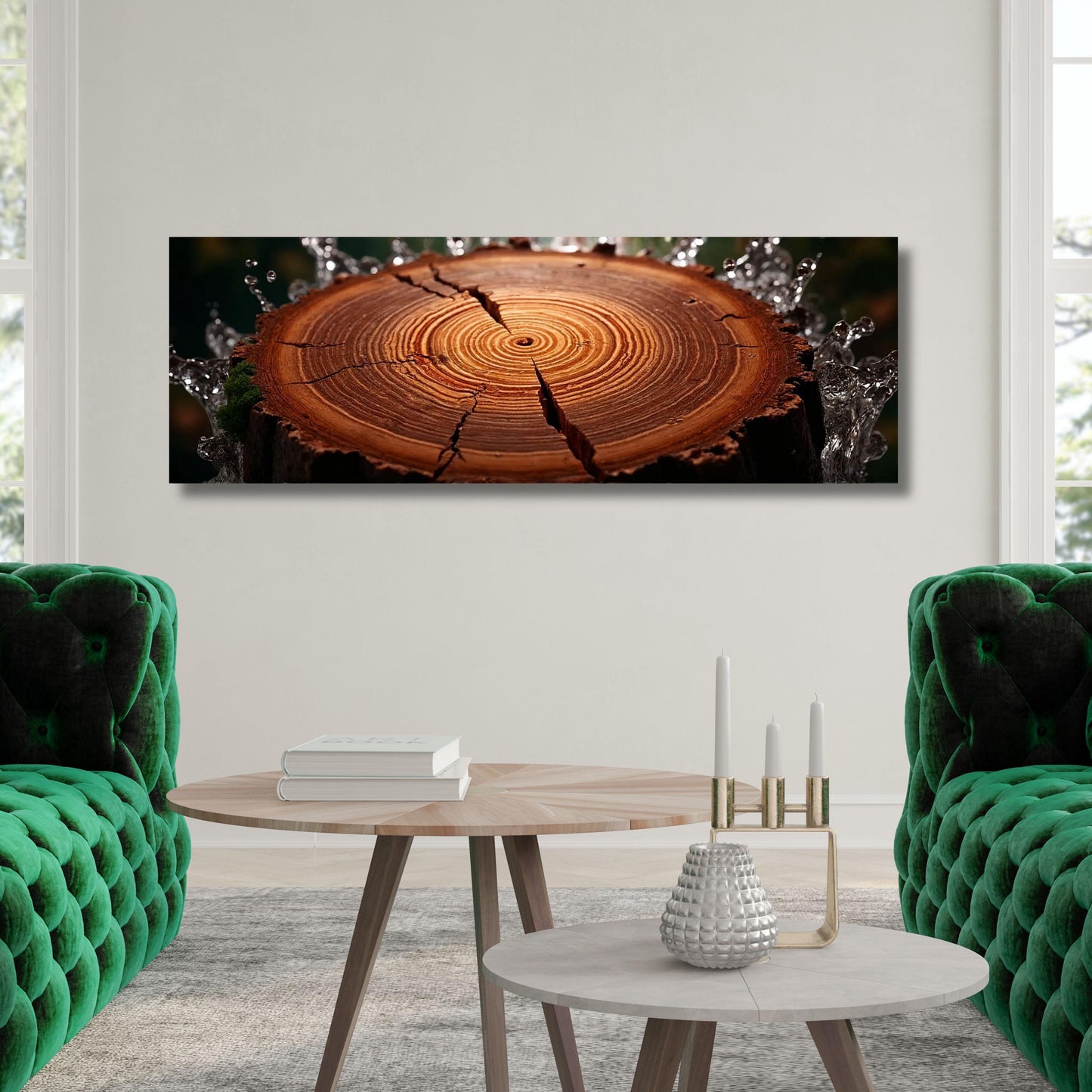 Panoramic Tree Rings Canvas Wall Art Elegant Natural Wall Art Great Design Solution for Echo Tree Ring Print of stump, Tree ring Canvas art