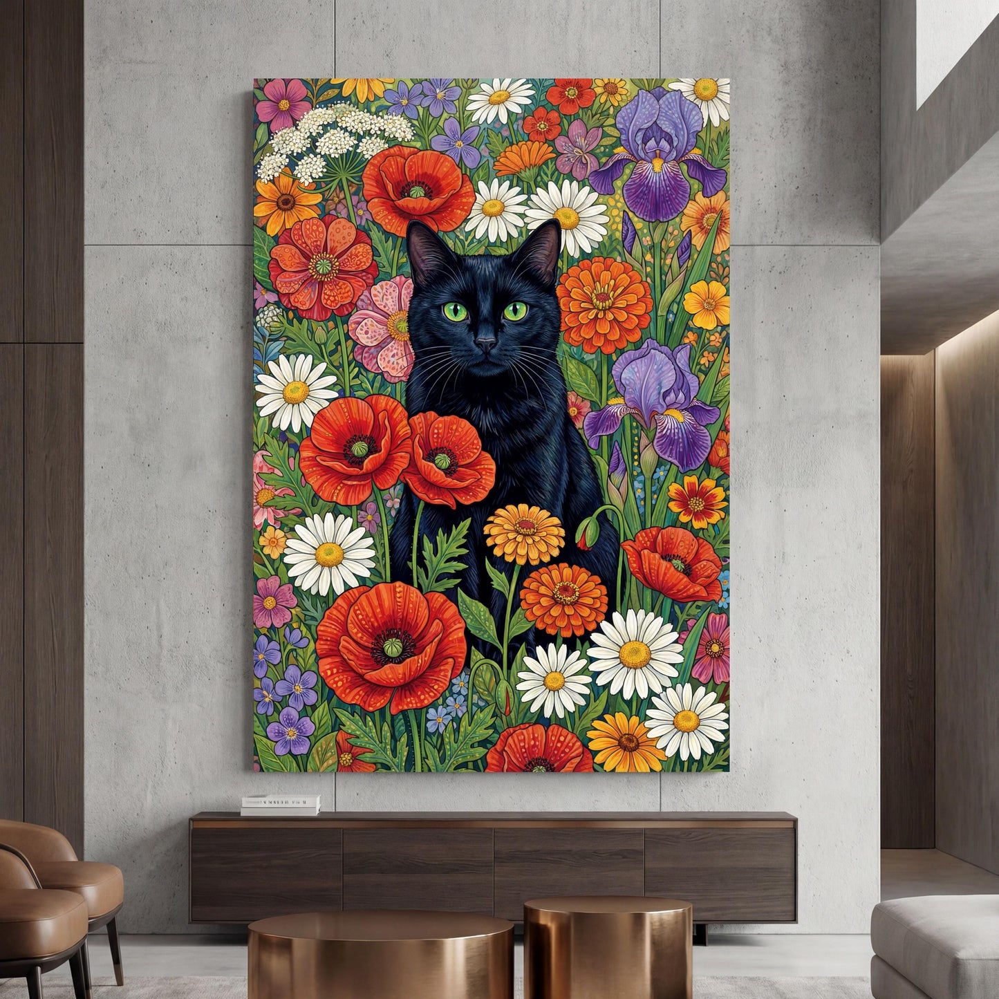 Klimt Style Cat Canvas Wall Art – Golden Art Nouveau Animal Decor Print