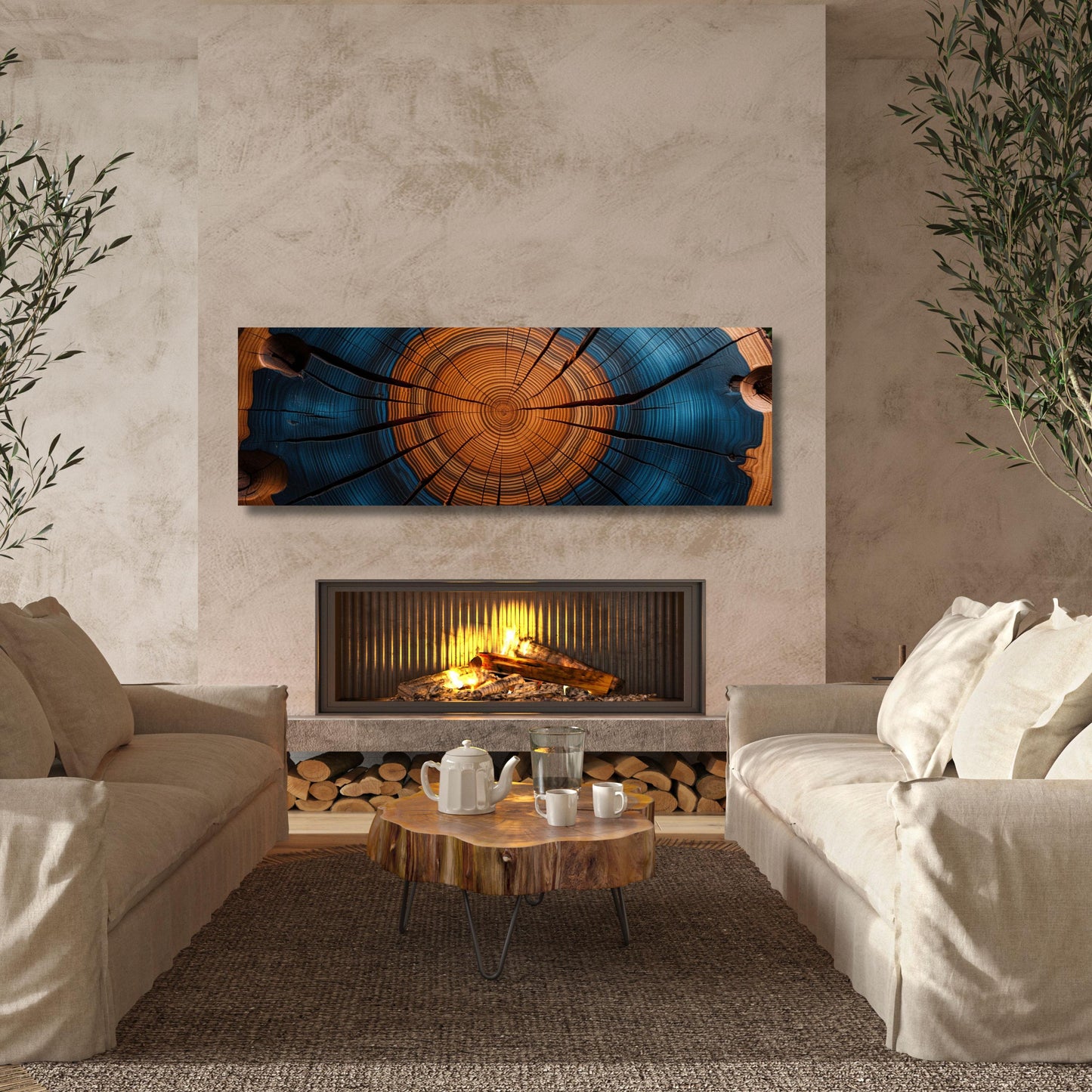 Panoramic Tree Rings Canvas Wall Art Elegant Natural Wall Art Great Design Solution for Echo Tree Ring Print of stump, Tree ring Canvas art