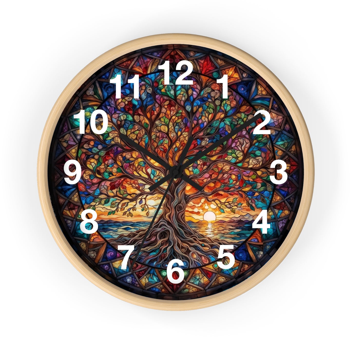 Stained Glass Tree of Life Wall Clock | Colorful Sunset Decor