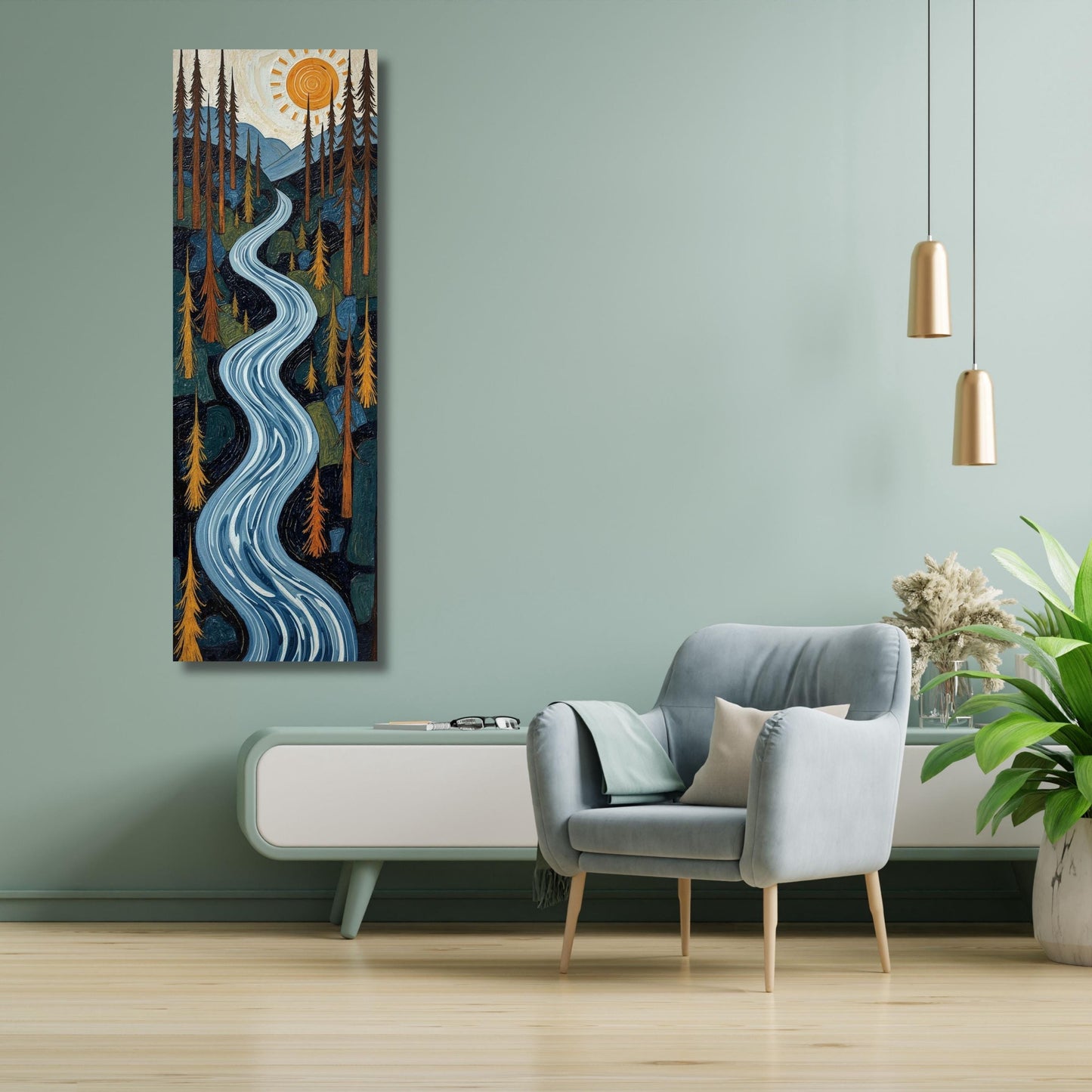Long Narrow Canvas Wall Art Vertical Nature Print Tall Modern Tree or Mountain Wall Decor for Hallway, Entryway or Small Space Styling Print