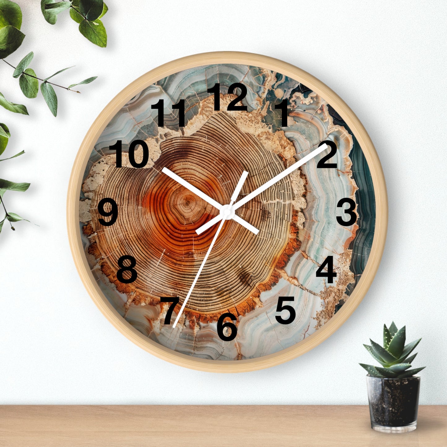 Agate Slice Tree Ring Wall Clock | Wood Grain Geode Home Decor