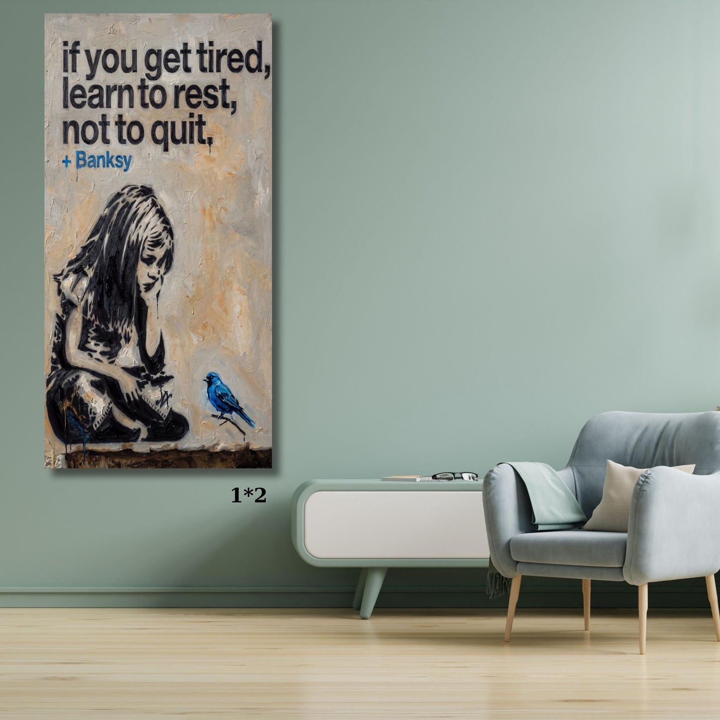 Banksy Girl and Blue Bird Canvas Art, Modern Street Art Wall Decor, Minimalist Graffiti Print, Hopeful Nature Wall Art, Ready to Hang Canvas