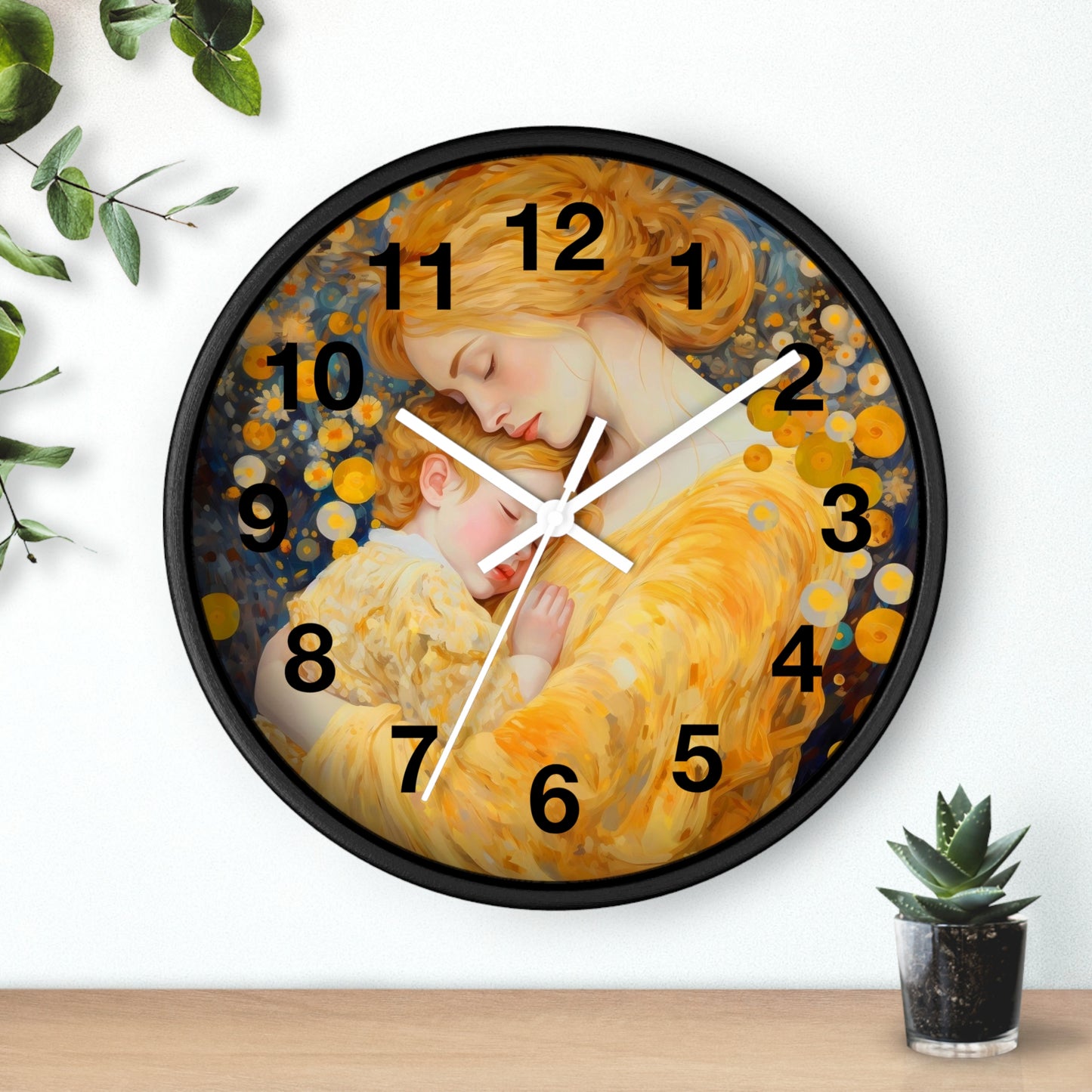 Mother and Child Illustration Wall Clock | Golden Art Nursery Decor