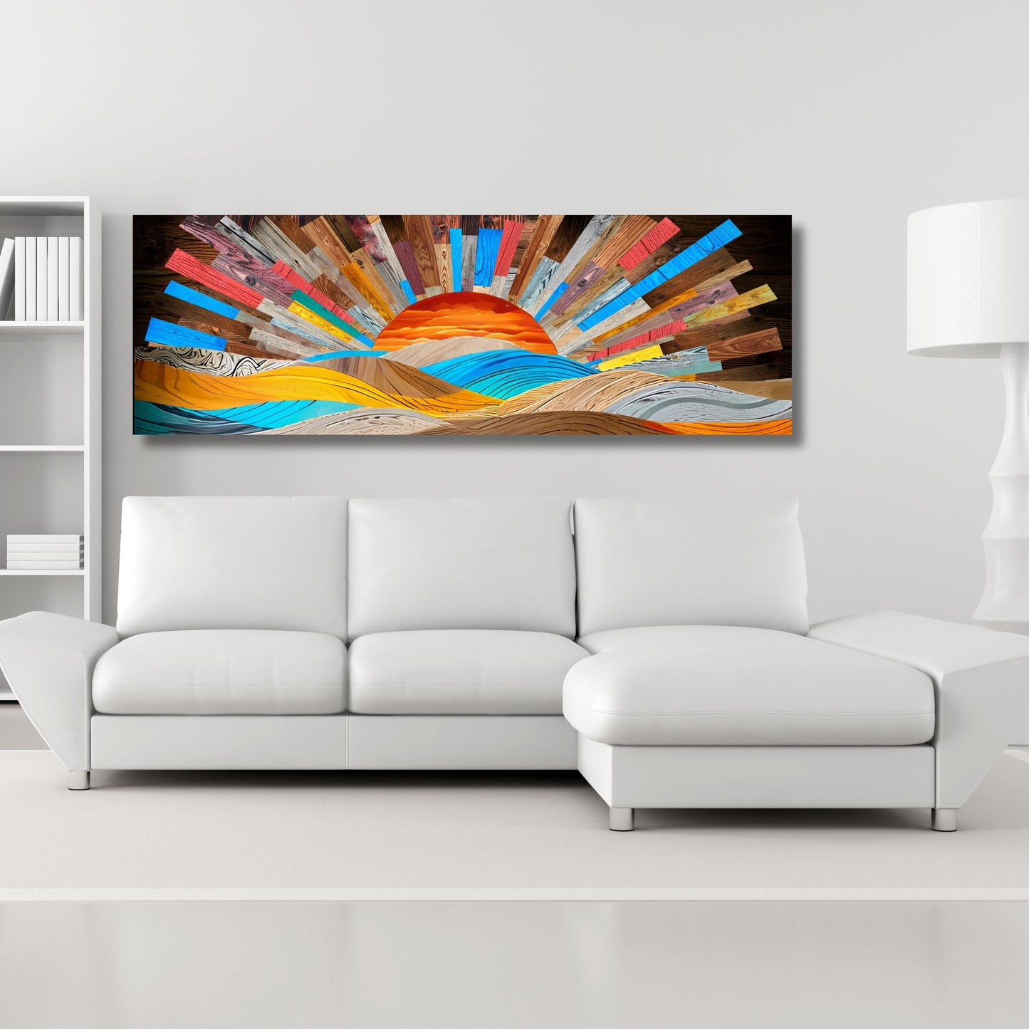 Sunrise Wood Look Canvas Wall Art Rustic Above Bed Decor Sunlight Print for Bedroom or Office – Natural Gift Idea for Home Lovers Print gift