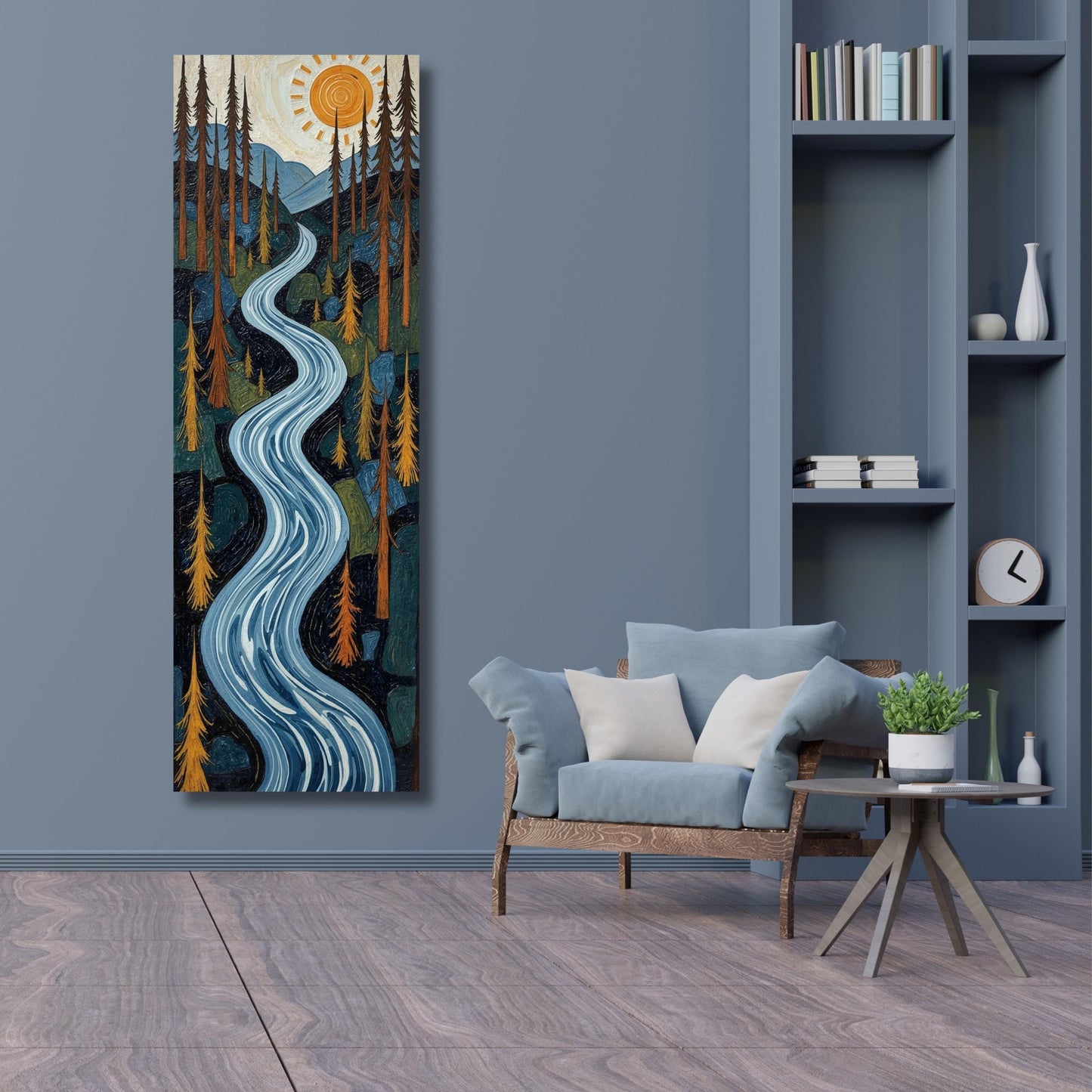 Long Narrow Canvas Wall Art Vertical Nature Print Tall Modern Tree or Mountain Wall Decor for Hallway, Entryway or Small Space Styling Print