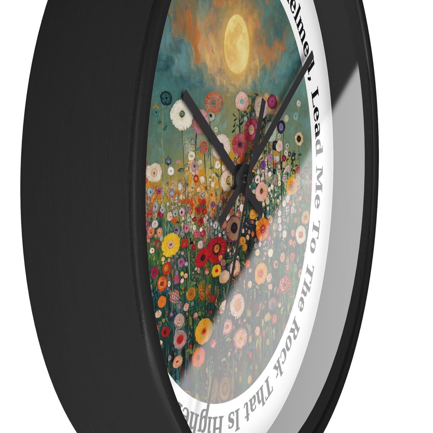 Moonlit Wildflower Field Wall Clock | Psalm 61:2 Scripture Clock