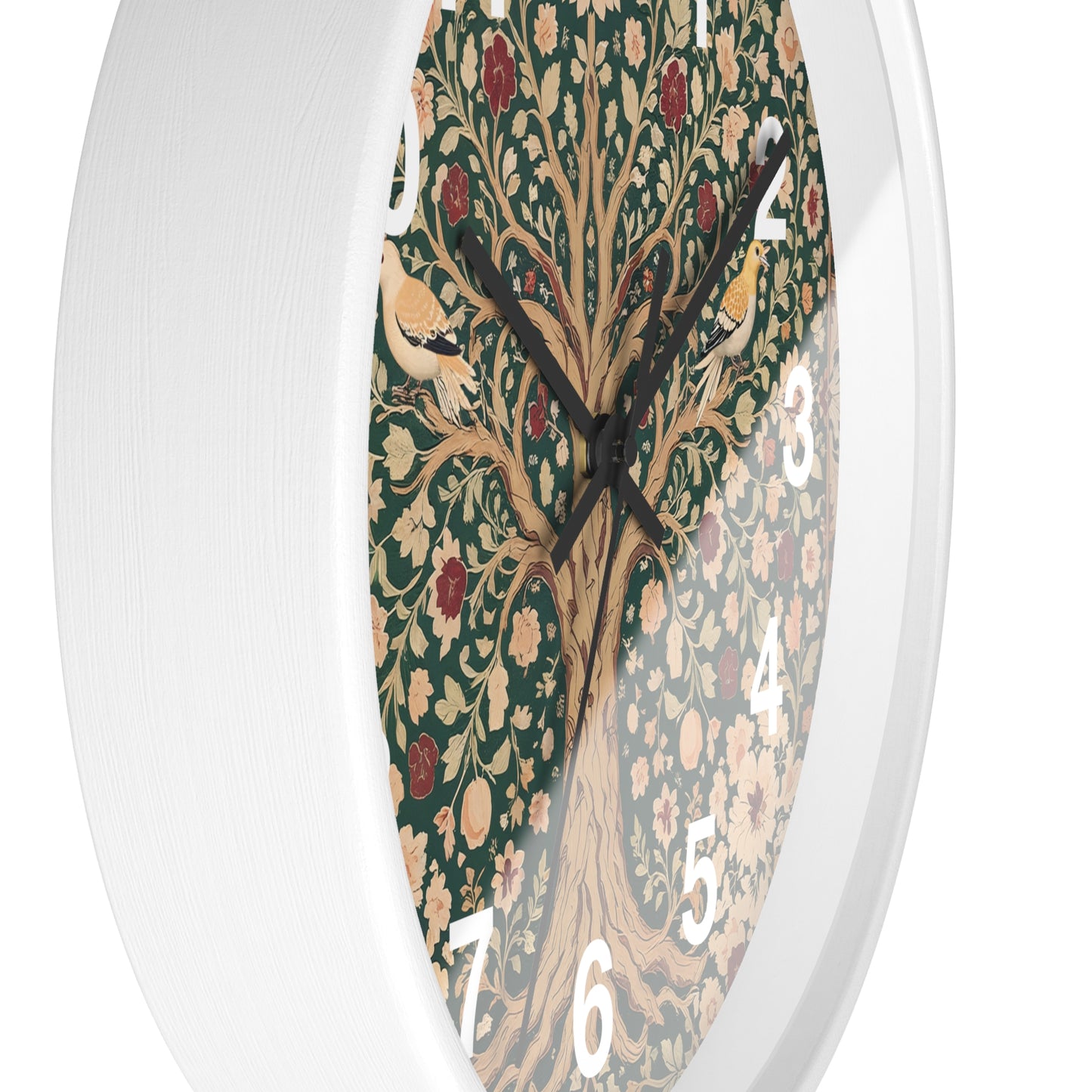 Floral Tree of Life Wall Clock | Vintage Botanical Design, Green & Red