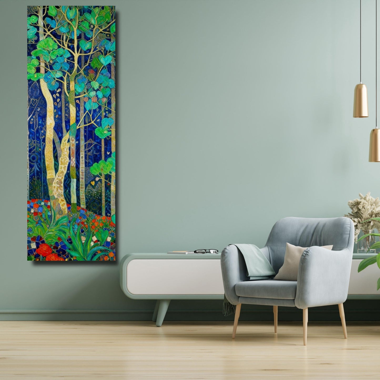 Long Narrow Canvas Wall Art Vertical Nature Print Tall Modern sun Tree or Mountain Wall Decor for Hallway,Entryway Small Space Styling Print