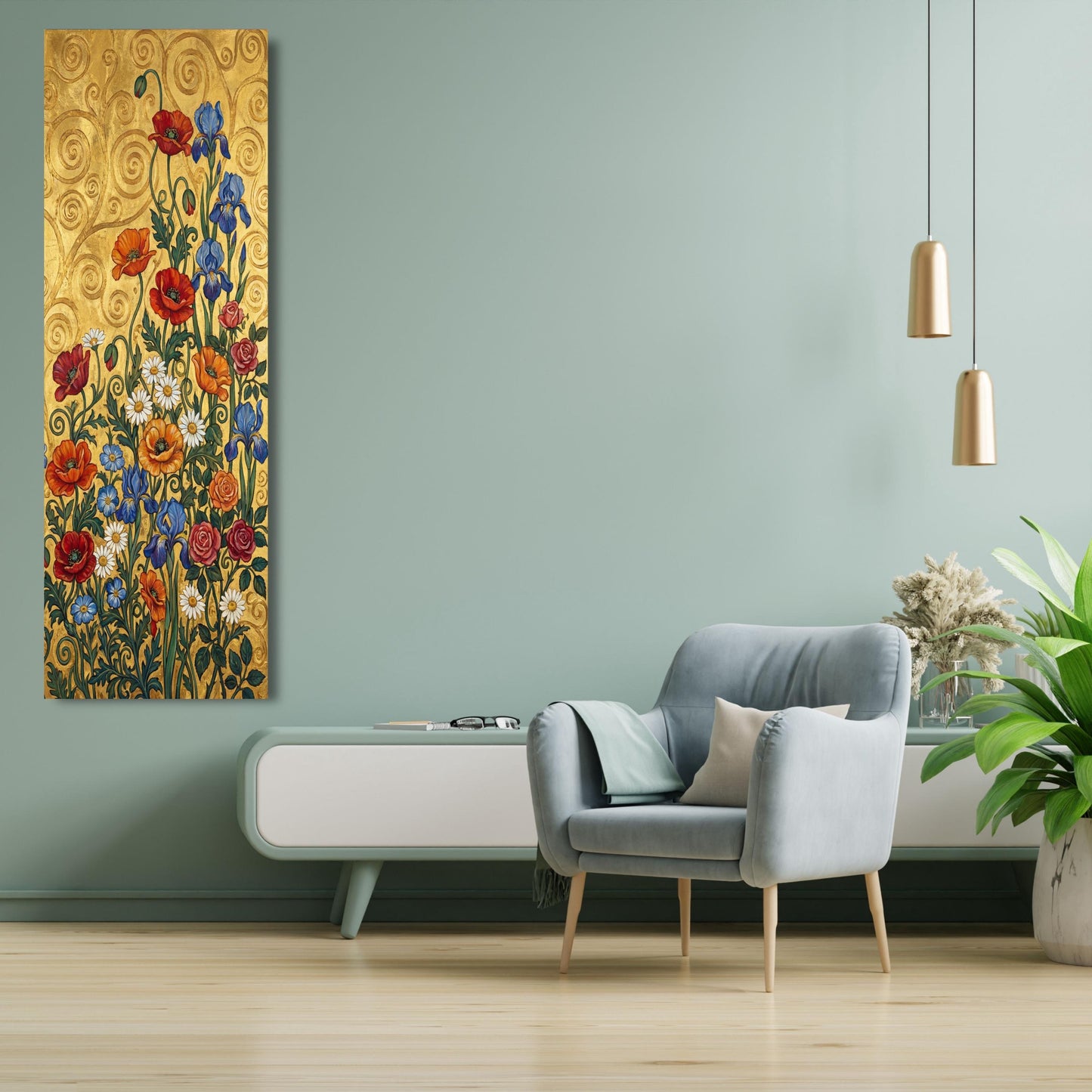 Long Narrow Canvas Wall Art Vertical Nature Print Tall Modern sun Tree or Mountain Wall Decor for Hallway,Entryway Small Space Styling Print