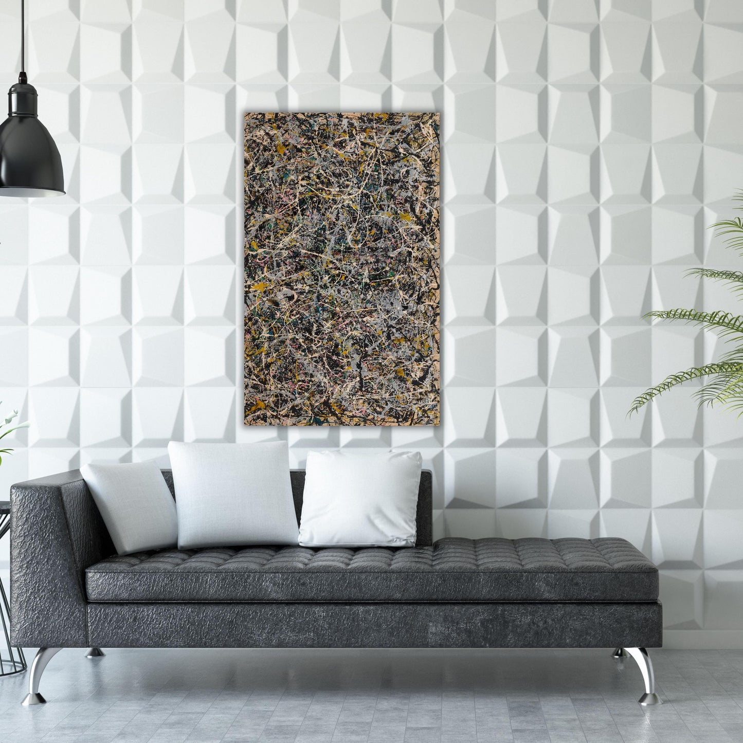 Panoramic Pollock Style Canvas Art Print: Large Wall Decor