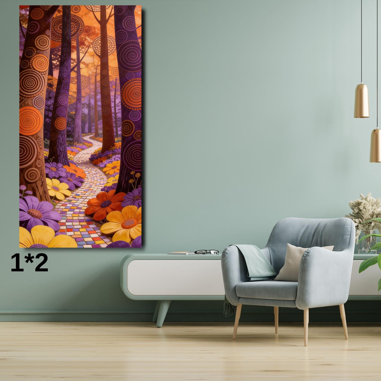 Vertical River Canvas Print, Tall Tree Mountain Wall Art Long Narrow