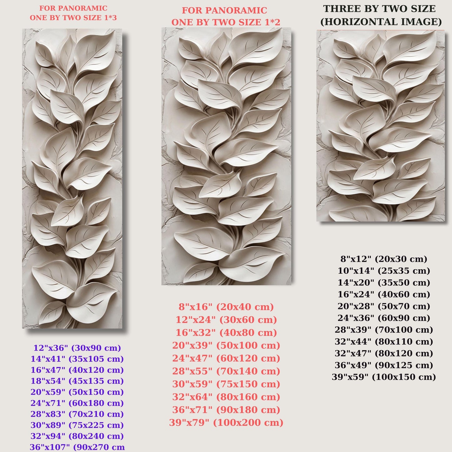 3D Look White Leaves Long Vertical Canvas Art, Modern Minimalist Botanical Wall Decor, Textured Appearance Floral Mural, Narrow Wall Art