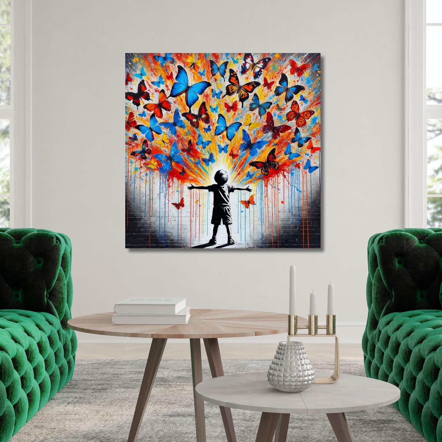 Butterfly Graffiti Canvas Wall Art Living Room Banksy Style Canvas Print, Modern Wall Art, Framed Print, Extra Large Wall Art Butterfly art