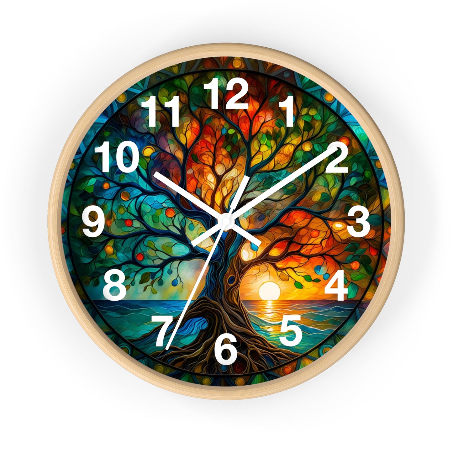 Stained Glass Tree of Life Wall Clock | Colorful Sunset Nature Decor