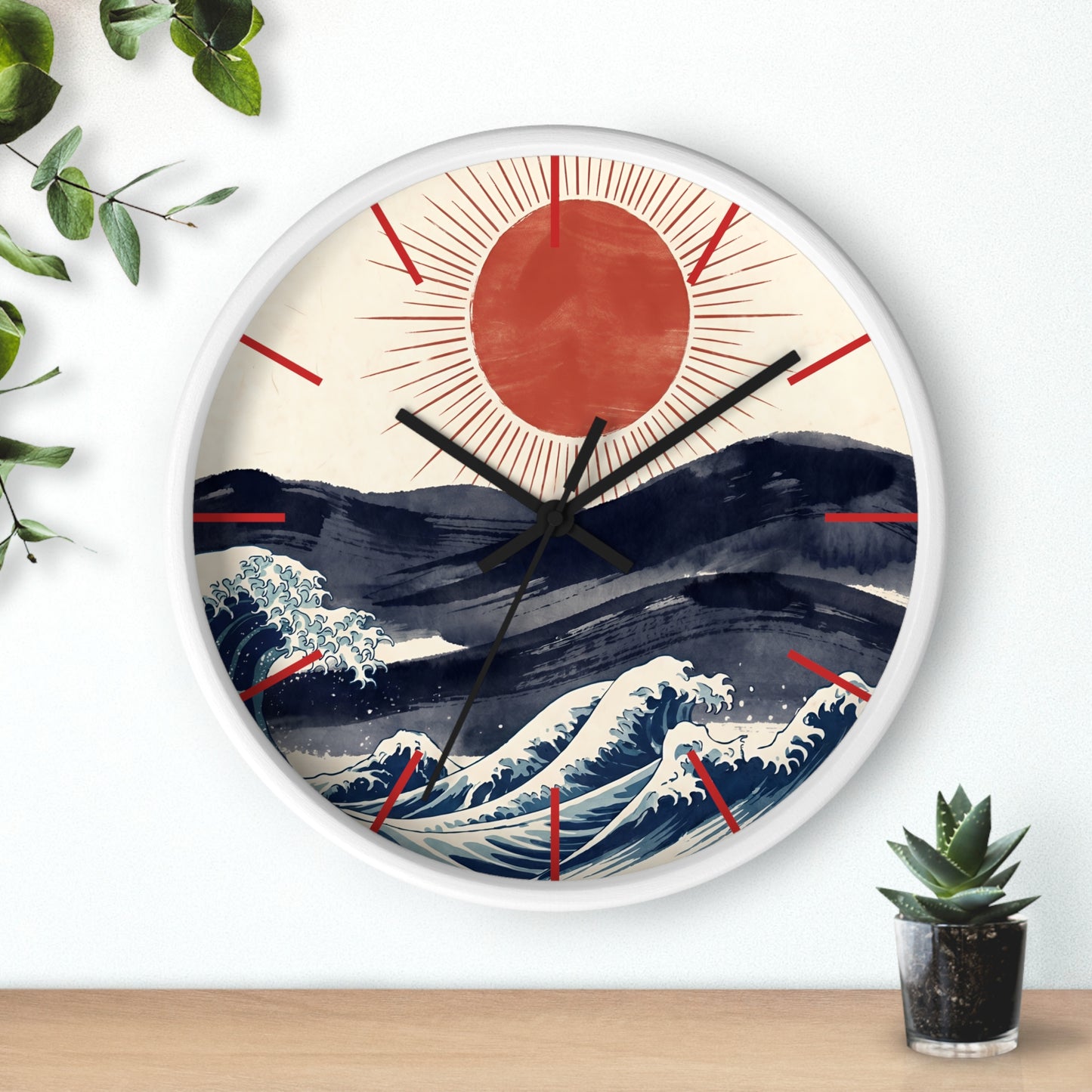 Japanese Wave Sunrise Wall Clock | Coastal Zen Ocean Art Clock