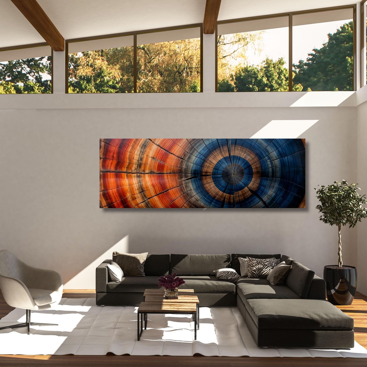 Panoramic Tree Rings Canvas Wall Art Elegant Natural Wall Art Great Design Solution for Echo Tree Ring Print of stump, Tree ring Canvas art